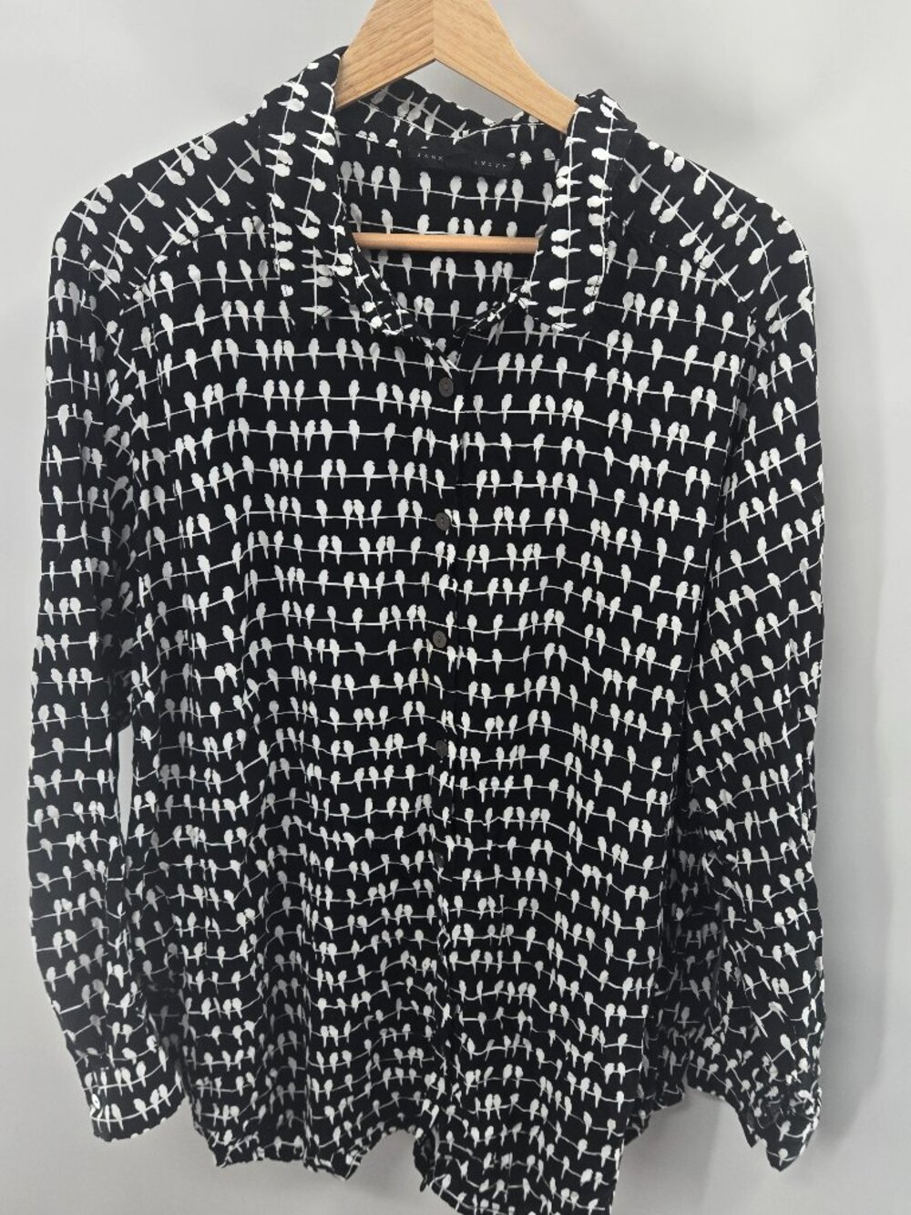 Jane + Delancey Black White Birds on a Wire Novelty Print Button Down Blouse 2x